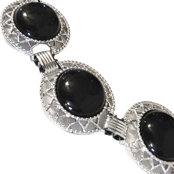 1960s Vintage Sarah Coventry Round Black Bead And Silver Link Large Bracelet - Picture 3 of 5